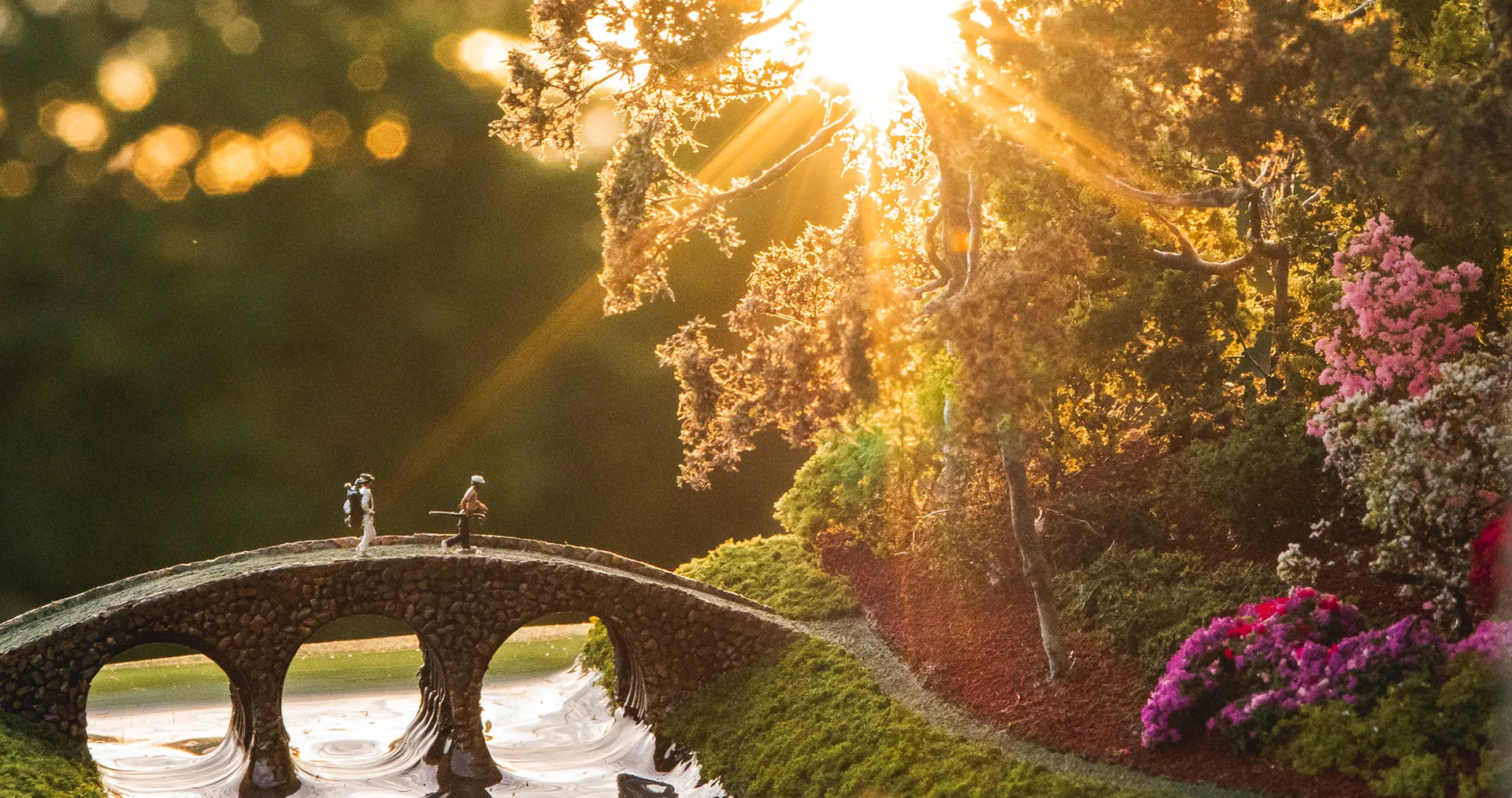 Replica of bridge with sun rays micro landscape