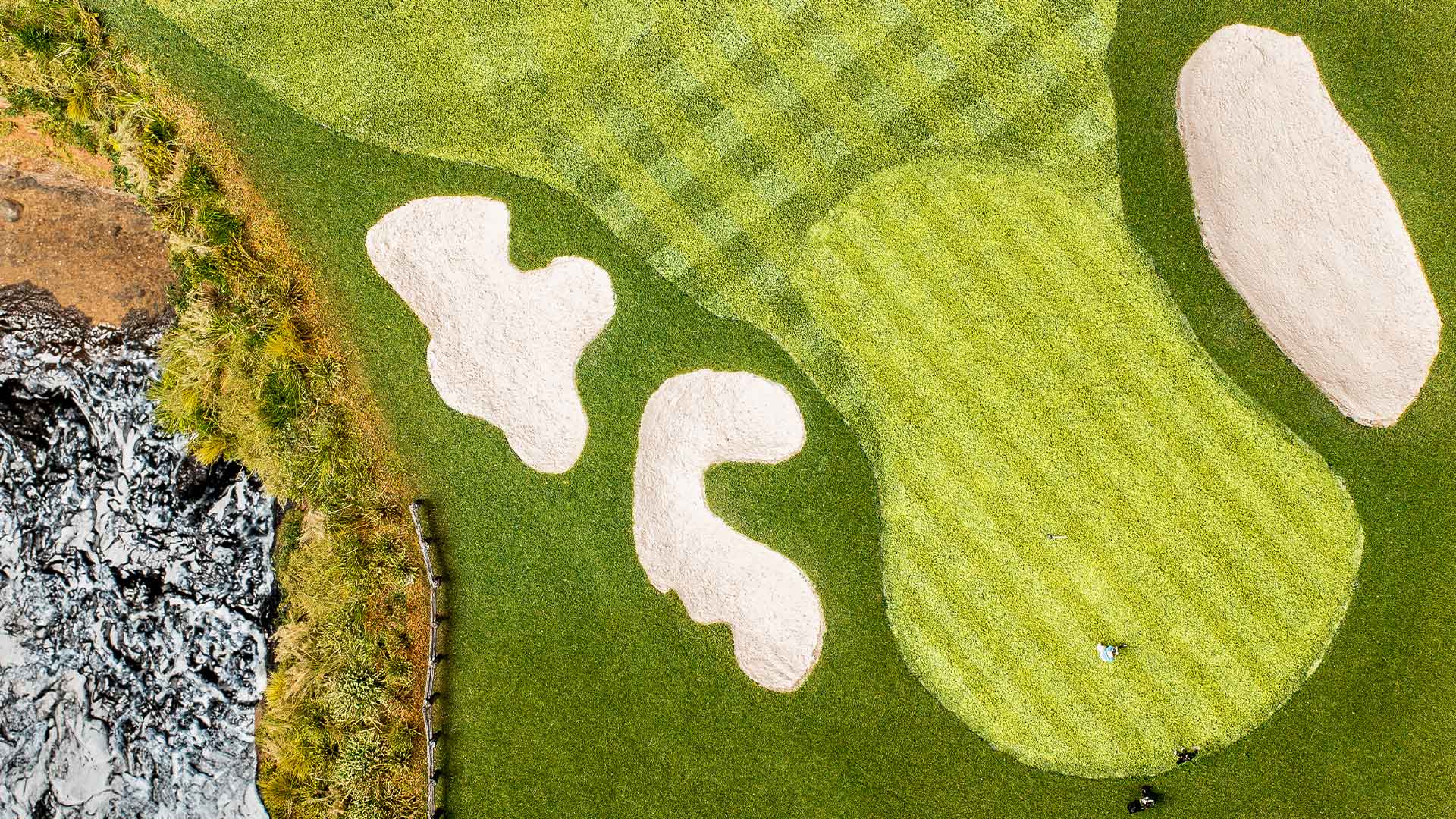 Custom handcrafted golf landscape aerial view of Pebble Beach Hole 6 Micro Landscape