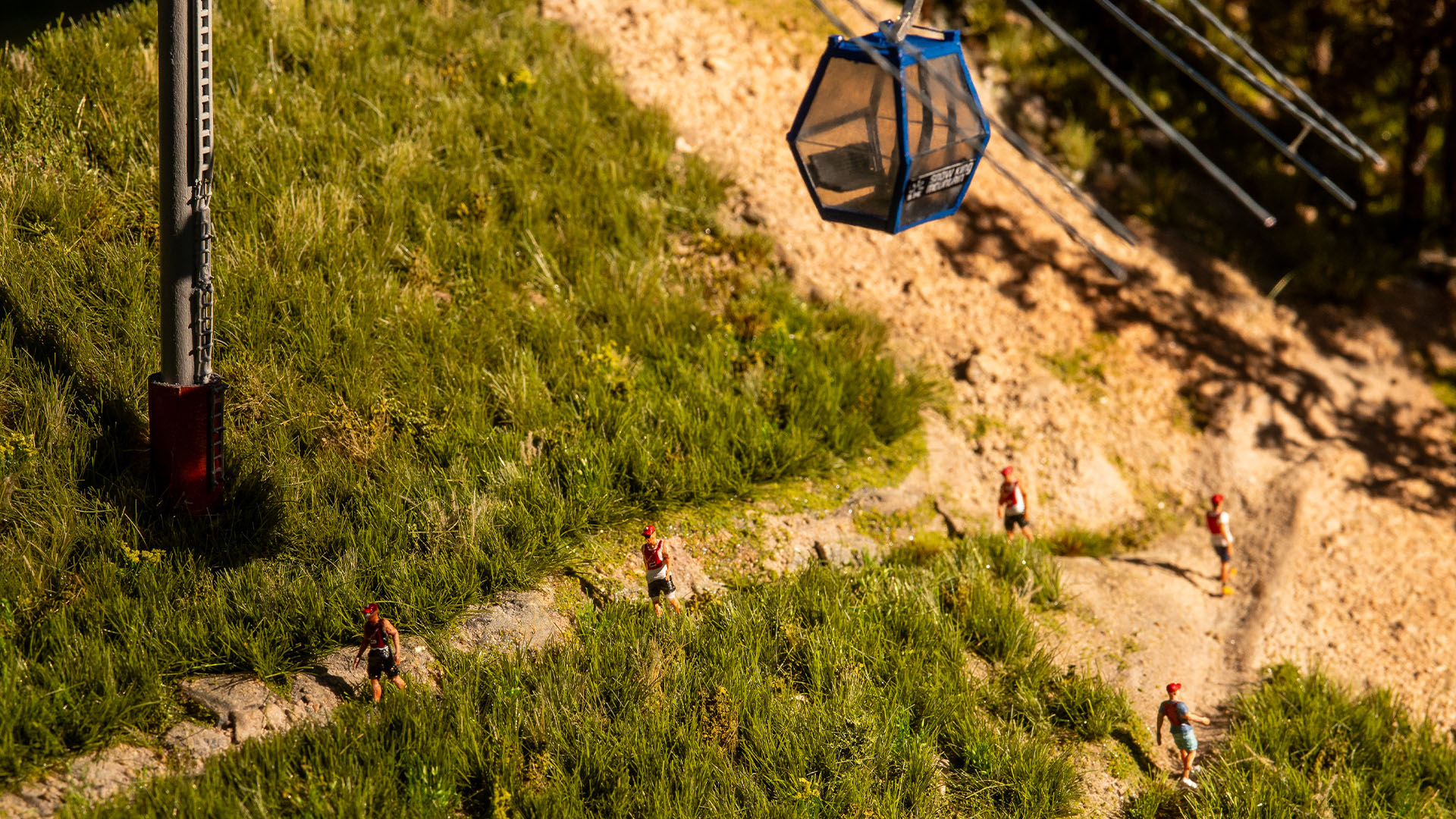 Gondola tower and hikers from the 29029 Everesting Snow King micro landscape