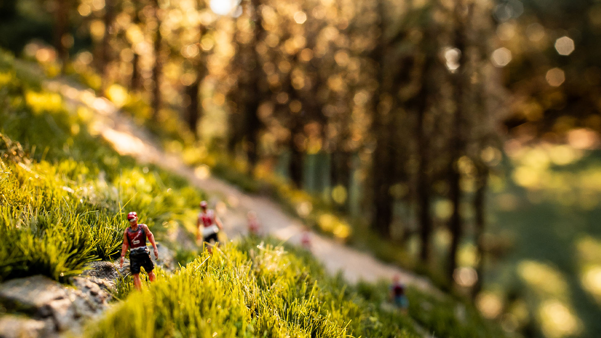 Sun Lit Gondola tower and hikers from the 29029 Everesting Snow King micro landscape