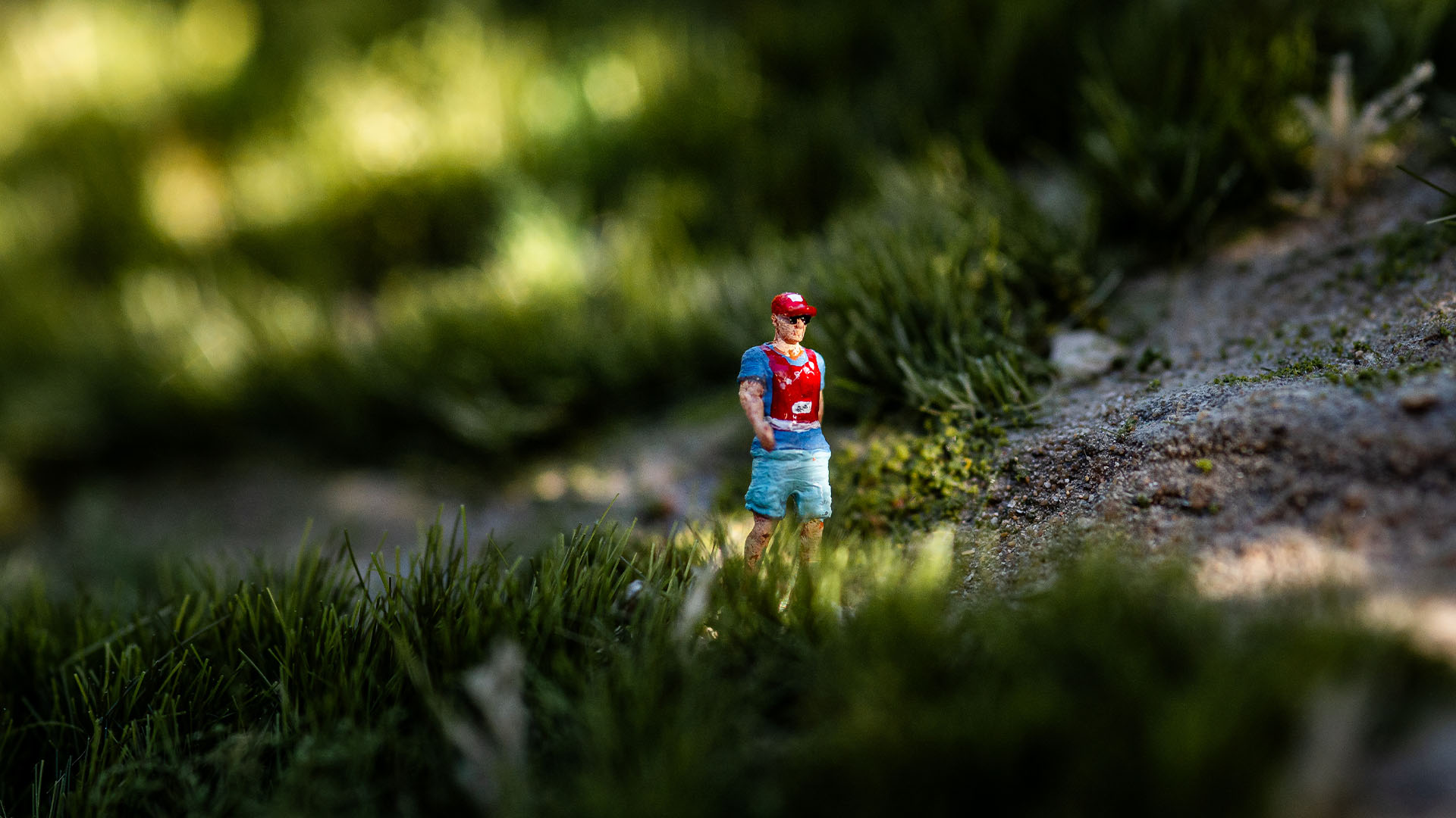 Close up of the hiker on trail trail in the Snow King 29029 micro landscape