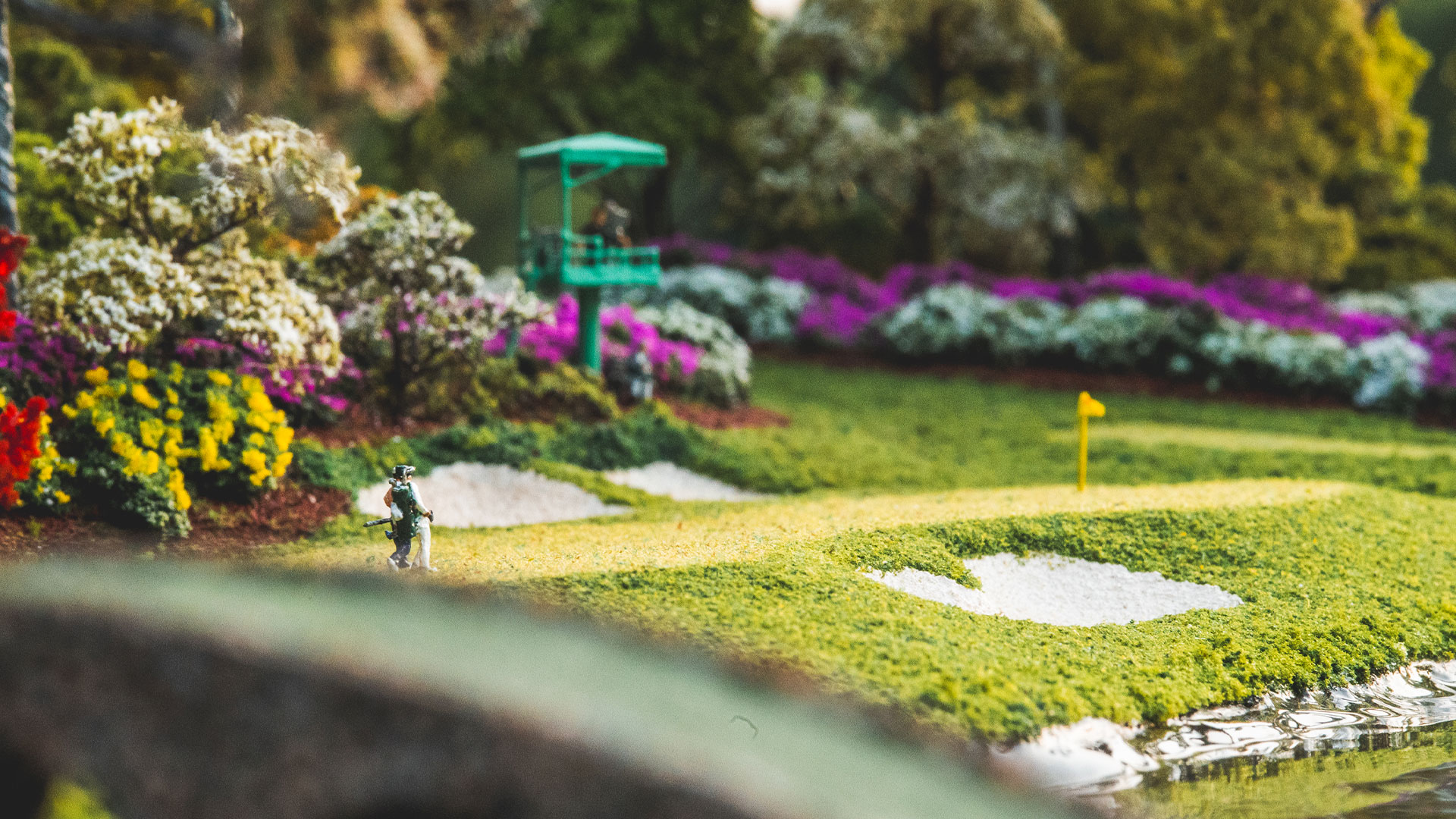 Replica of Golf Course Green Over Bridge
