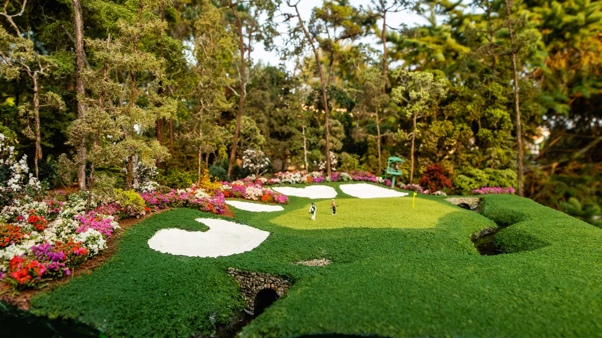 Replica of golfers on green micro landscape in Augusta Georgia