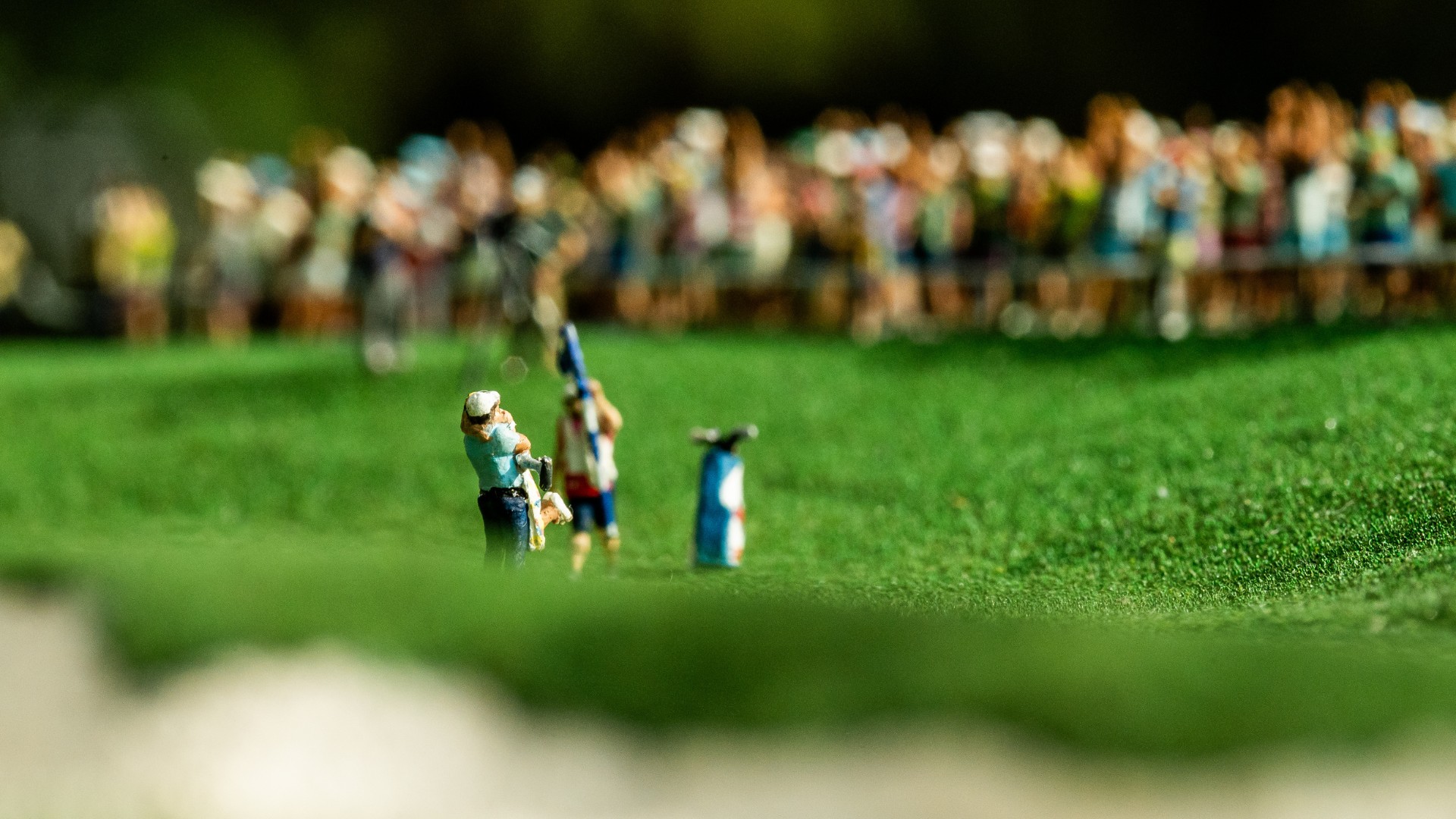 Ben Griffin Victory close up miniature landscape recreating Colonial Country Club's 18th green