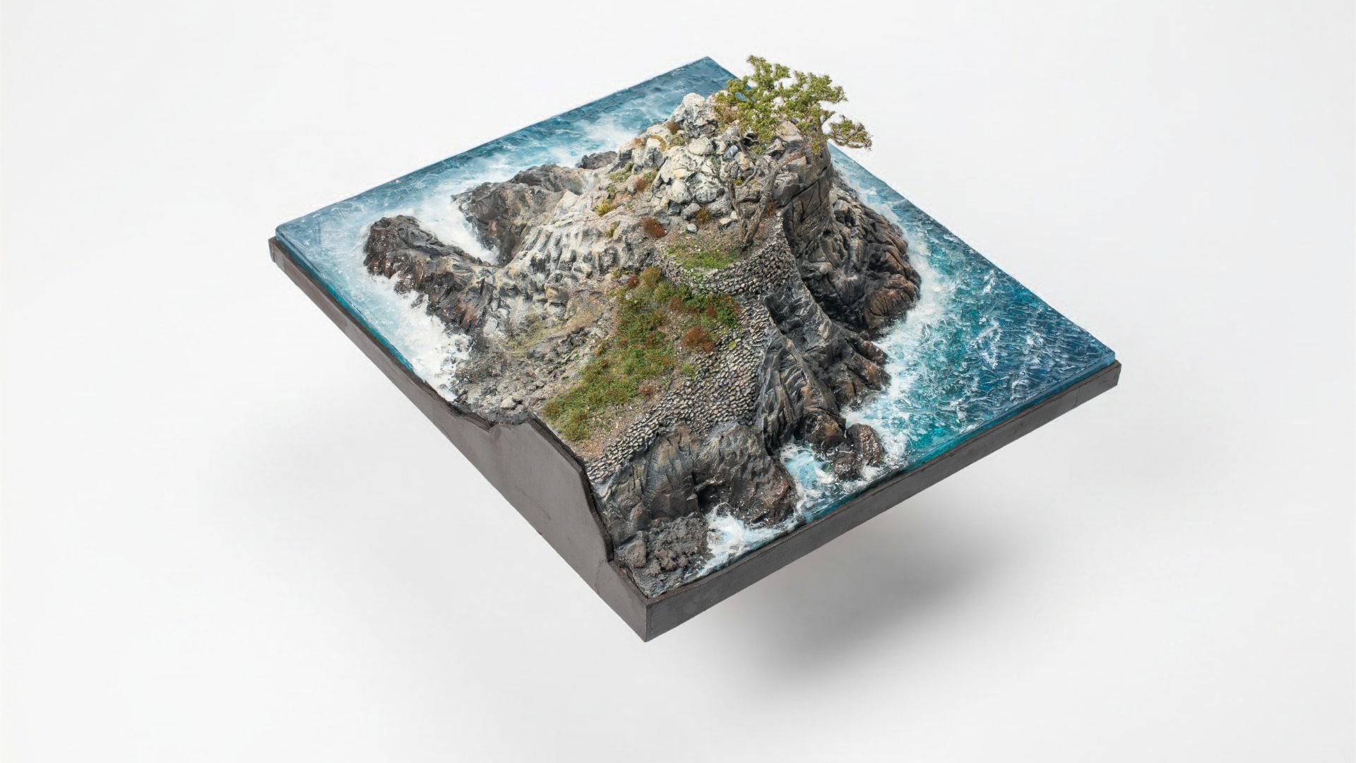 Handcrafted coastal miniature landscape inspired by the iconic Lone Cypress at Pebble Beach