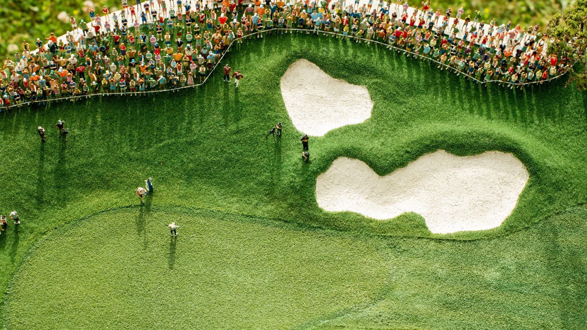 Overhead view of Detailed miniature golfer figure featured in a handcrafted PGA Tour victory replica